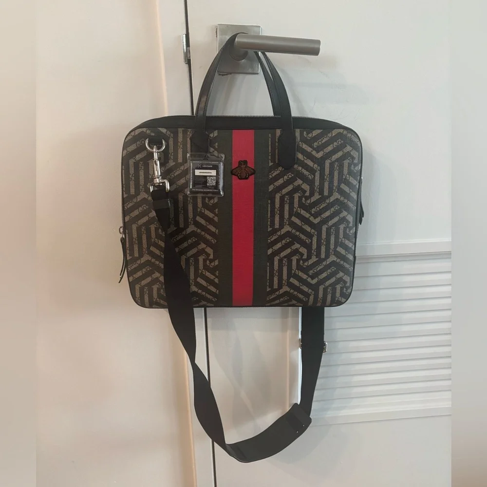Gucci Special Edition GG Kaleido Laptop Bag with Red Center Stripe And Bee Logo